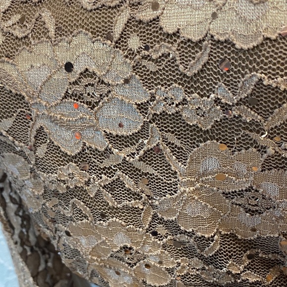 NWOT Candolite Petite small petite Brown bronze Lace Long Sleeve Gown sequins - Picture 6 of 13